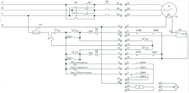 Схема электропривода задвижки